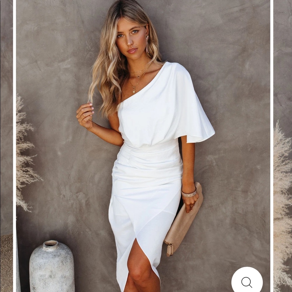 One shoulder satin white dress